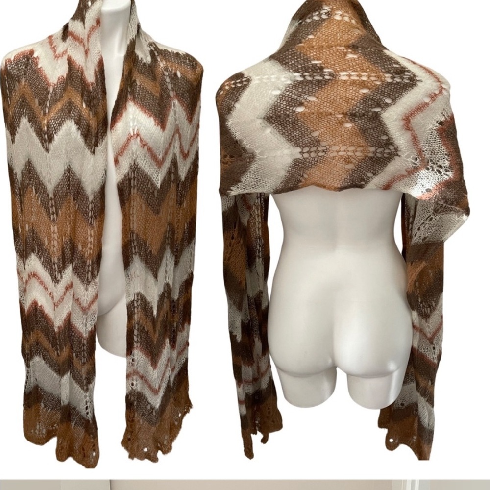 Rare Missoni Brown and White Zigzag Scarf